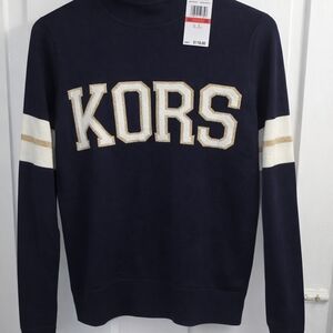 Michael Kors Navy Crewneck Sweater with Gold Details